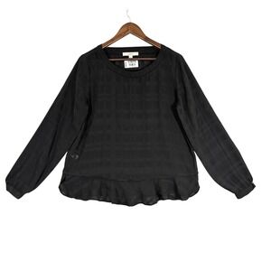 Ann Taylor Loft Blouse Womens Medium Black Excellent Peplum Shadow Plaid Top